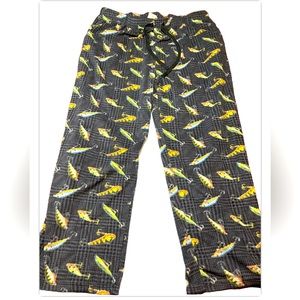 Fishing gray fleece cozy PANTS LOUNGE PJS stretchy Tie Waist Pockets NorthCrest